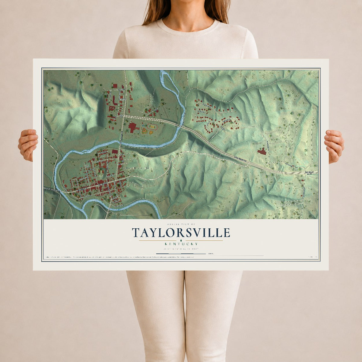 Map of Taylorsville, Kentucky, 24 x 36 inch unframed archival matte print
