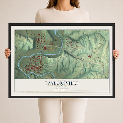 Map of Taylorsville, Kentucky, 24 x 36 inch print in a black wood frame