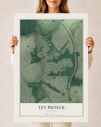 Map of Ten Broeck, Kentucky, 24 x 36 inch print in a white wood frame