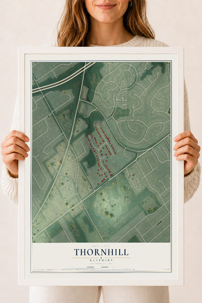 Map of Thornhill, Kentucky, 18 x 24 inch print in a white wood frame