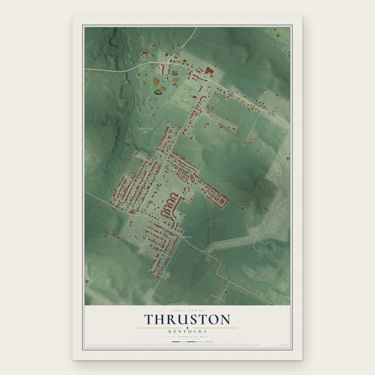 Thruston, Kentucky map print, the full design