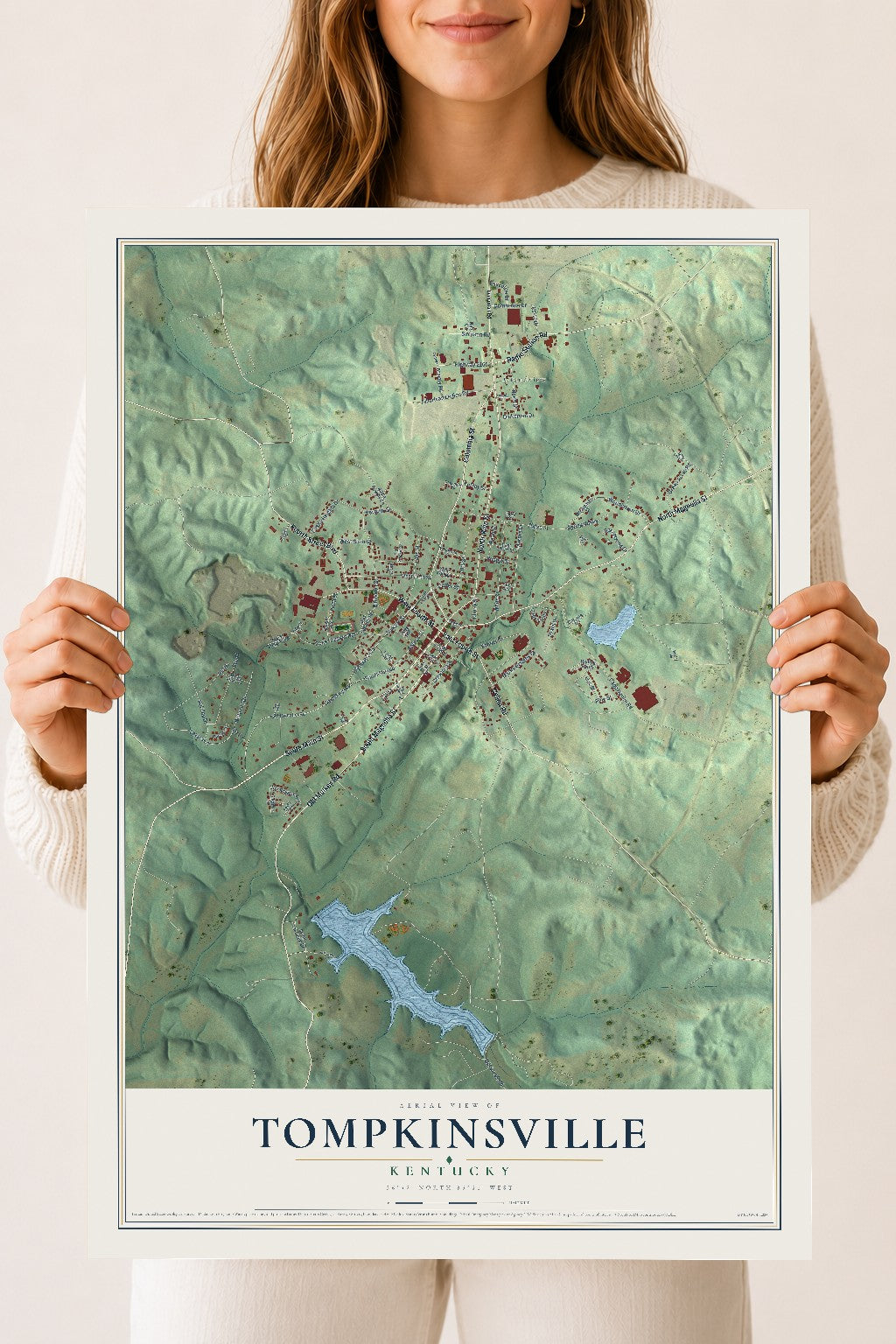 Map of Tompkinsville, Kentucky, 18 x 24 inch unframed archival matte print