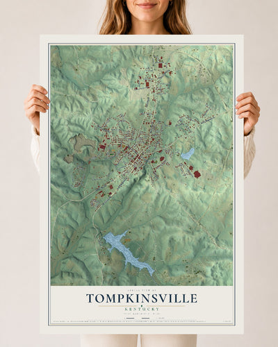 Map of Tompkinsville, Kentucky, 24 x 36 inch unframed archival matte print