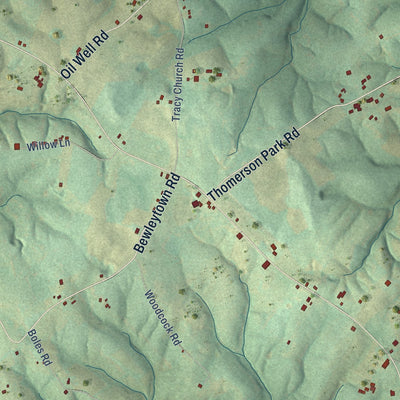 Close-up of the map of Tracy, Kentucky print showing street and building detail