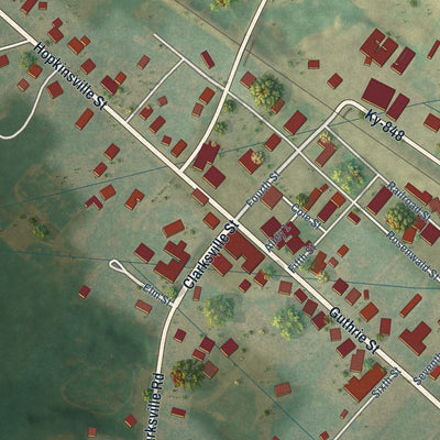 Close-up of the map of Trenton, Kentucky print showing street and building detail