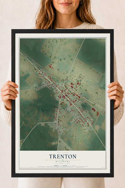Map of Trenton, Kentucky, 18 x 24 inch print in a black wood frame
