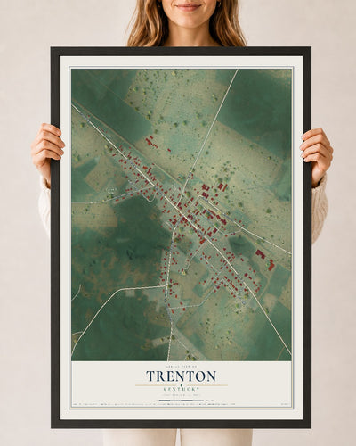 Map of Trenton, Kentucky, 24 x 36 inch print in a black wood frame