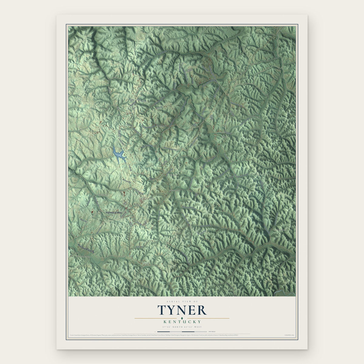 Tyner, Kentucky map print, the full design