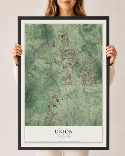 Map of Union, Kentucky, 24 x 36 inch print in a black wood frame