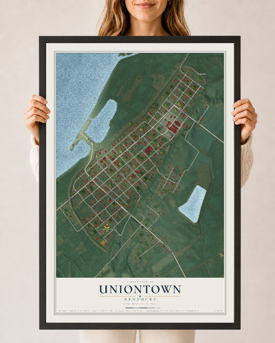 Map of Uniontown, Kentucky, 24 x 36 inch print in a black wood frame