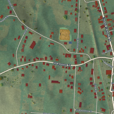 Close-up of the map of Upton, Kentucky print showing street and building detail