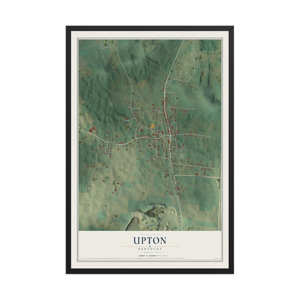 Map of Upton, Kentucky, 12 x 18 inch print in a black wood frame