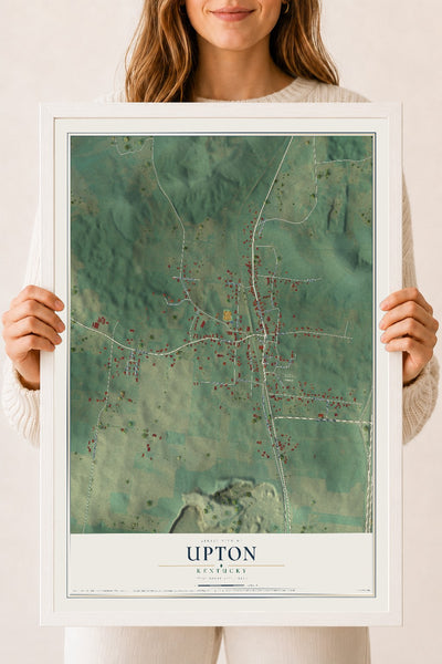 Map of Upton, Kentucky, 18 x 24 inch print in a white wood frame