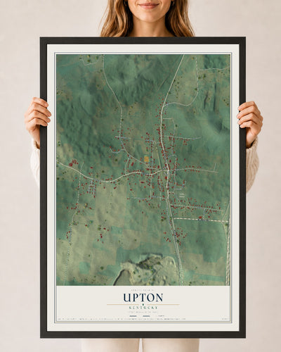 Map of Upton, Kentucky, 24 x 36 inch print in a black wood frame