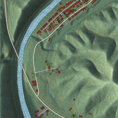 Close-up of the map of Van Lear, Kentucky print showing street and building detail