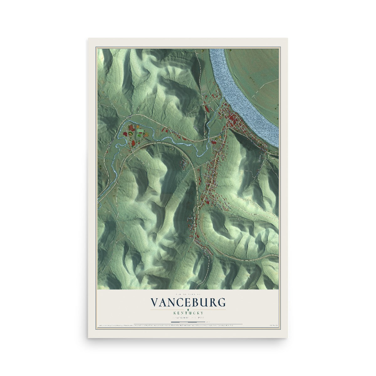 Map of Vanceburg, Kentucky, 12 x 18 inch unframed archival matte print