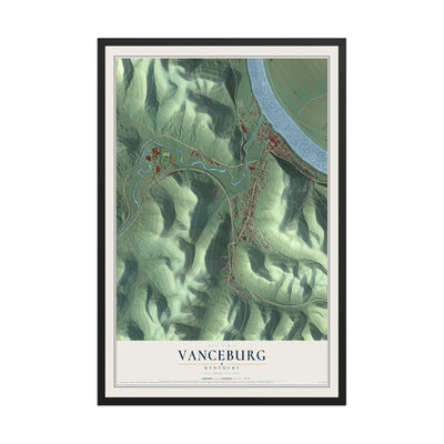 Map of Vanceburg, Kentucky, 12 x 18 inch print in a black wood frame