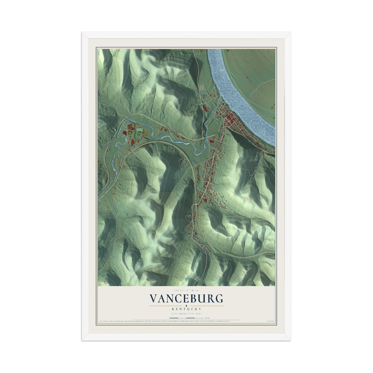 Map of Vanceburg, Kentucky, 12 x 18 inch print in a white wood frame