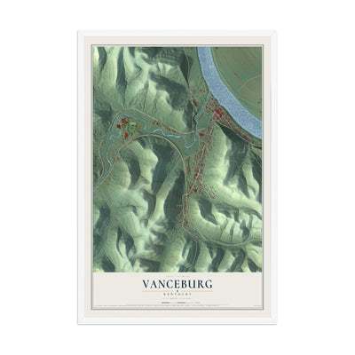 Map of Vanceburg, Kentucky, 12 x 18 inch print in a white wood frame