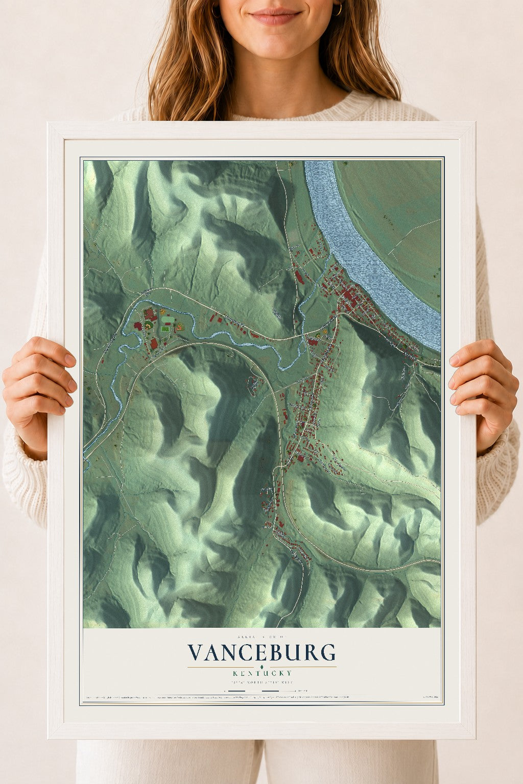 Map of Vanceburg, Kentucky, 18 x 24 inch print in a white wood frame