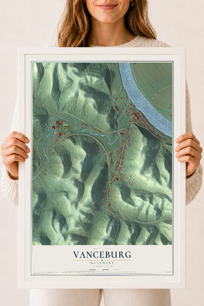 Map of Vanceburg, Kentucky, 18 x 24 inch print in a white wood frame