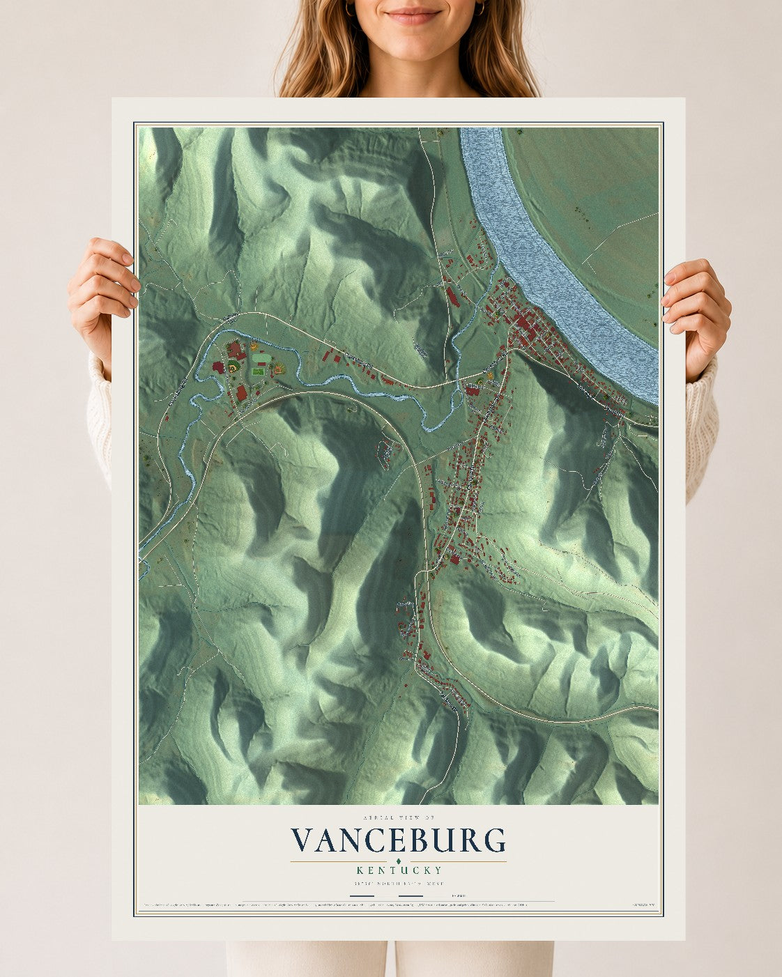 Map of Vanceburg, Kentucky, 24 x 36 inch unframed archival matte print