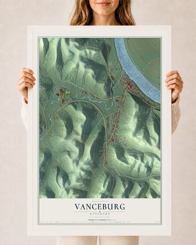 Map of Vanceburg, Kentucky, 24 x 36 inch print in a white wood frame