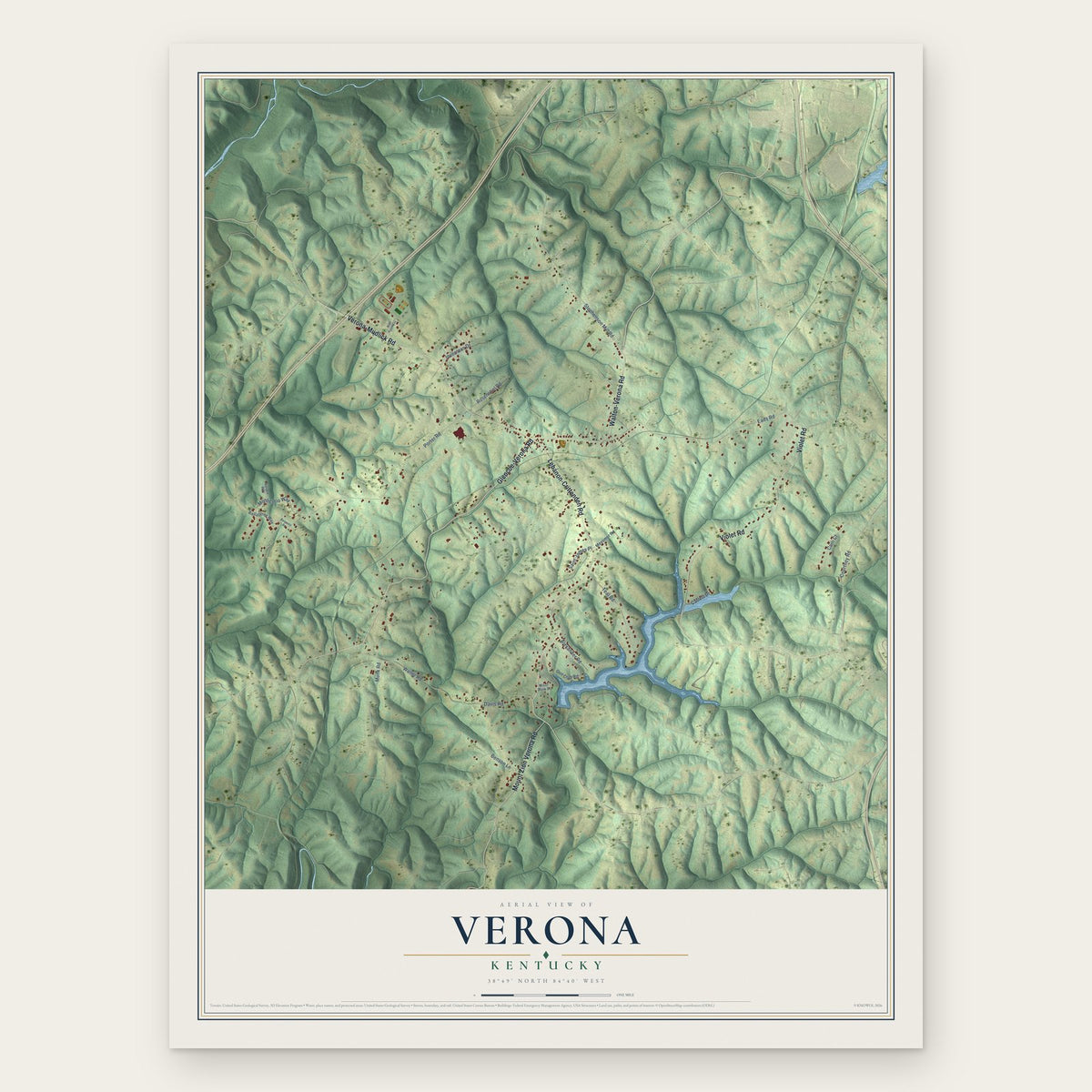 Verona, Kentucky map print, the full design
