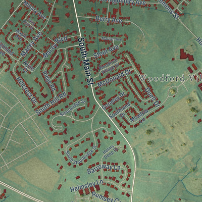 Second close-up of the map of Versailles, Kentucky print showing more streets and buildings