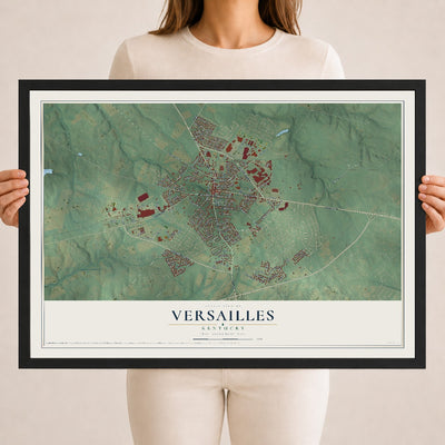 Map of Versailles, Kentucky, 18 x 24 inch print in a black wood frame
