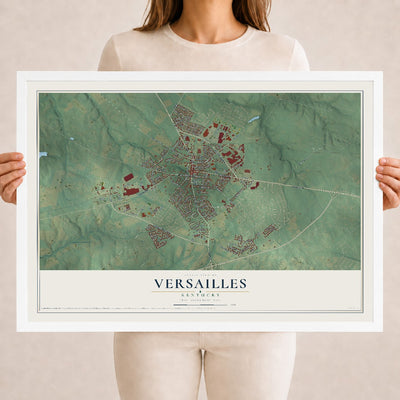 Map of Versailles, Kentucky, 18 x 24 inch print in a white wood frame
