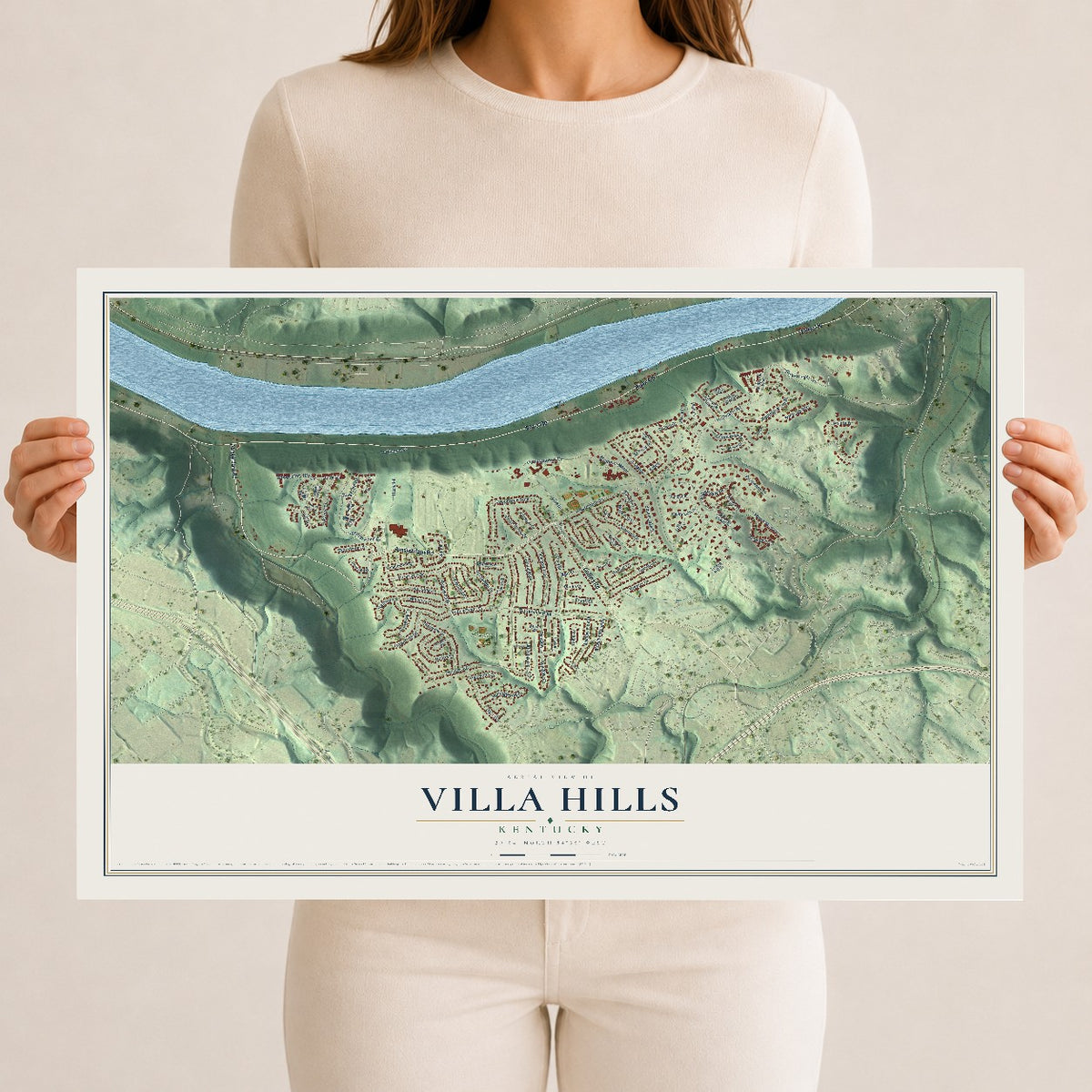 Map of Villa Hills, Kentucky, 12 x 18 inch unframed archival matte print