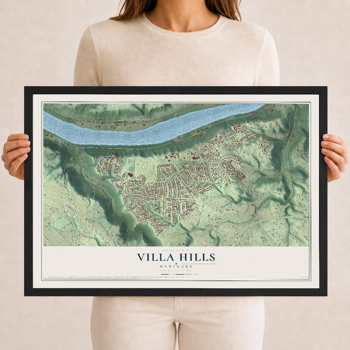 Map of Villa Hills, Kentucky, 12 x 18 inch print in a black wood frame