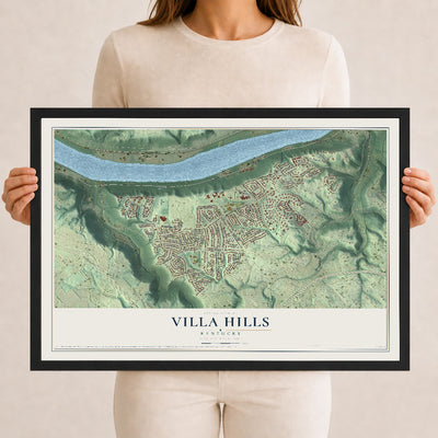 Map of Villa Hills, Kentucky, 12 x 18 inch print in a black wood frame