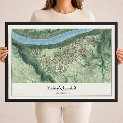 Map of Villa Hills, Kentucky, 18 x 24 inch print in a black wood frame