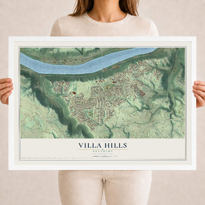 Map of Villa Hills, Kentucky, 18 x 24 inch print in a white wood frame