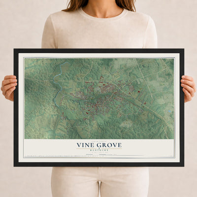 Map of Vine Grove, Kentucky, 12 x 18 inch print in a black wood frame