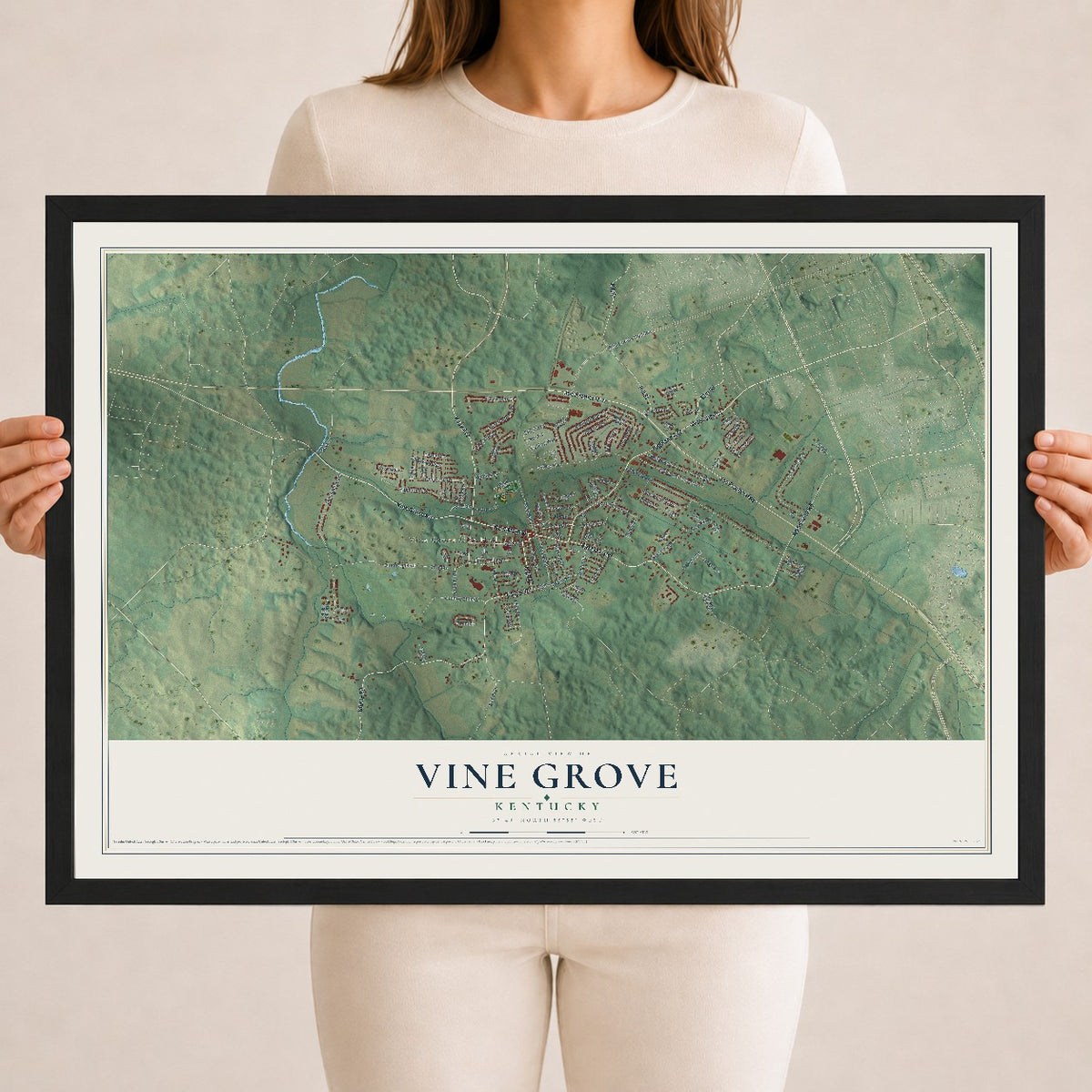 Map of Vine Grove, Kentucky, 18 x 24 inch print in a black wood frame