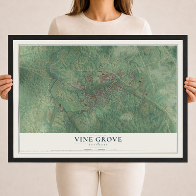 Map of Vine Grove, Kentucky, 18 x 24 inch print in a black wood frame
