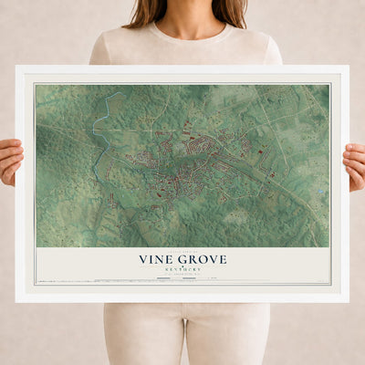 Map of Vine Grove, Kentucky, 18 x 24 inch print in a white wood frame