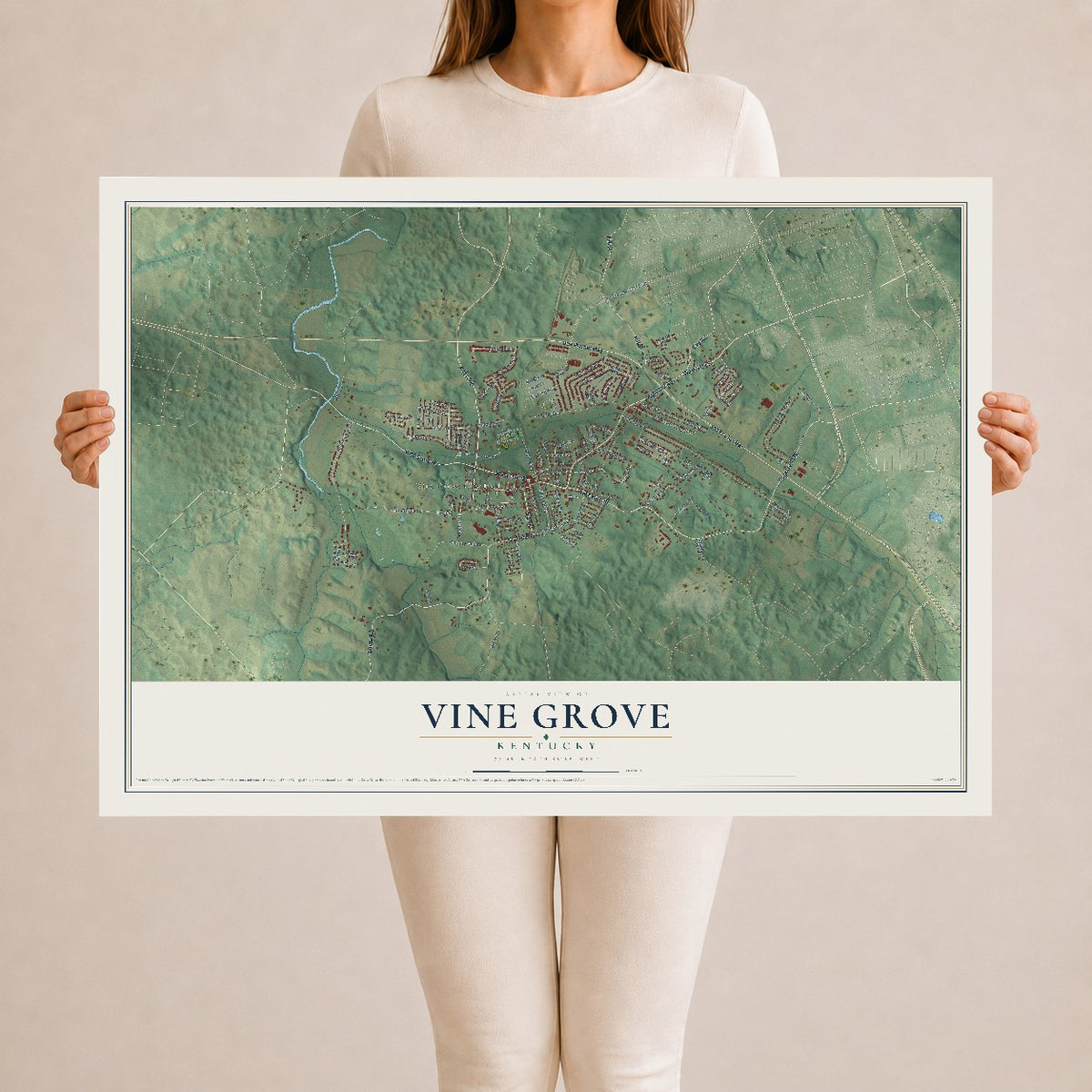 Map of Vine Grove, Kentucky, 24 x 36 inch unframed archival matte print