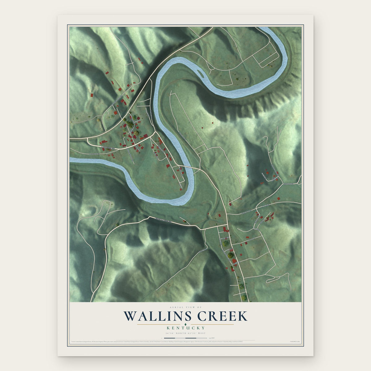 Wallins Creek, Kentucky map print, the full design