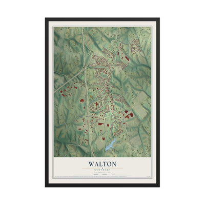 Map of Walton, Kentucky, 12 x 18 inch print in a black wood frame