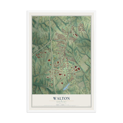 Map of Walton, Kentucky, 12 x 18 inch print in a white wood frame