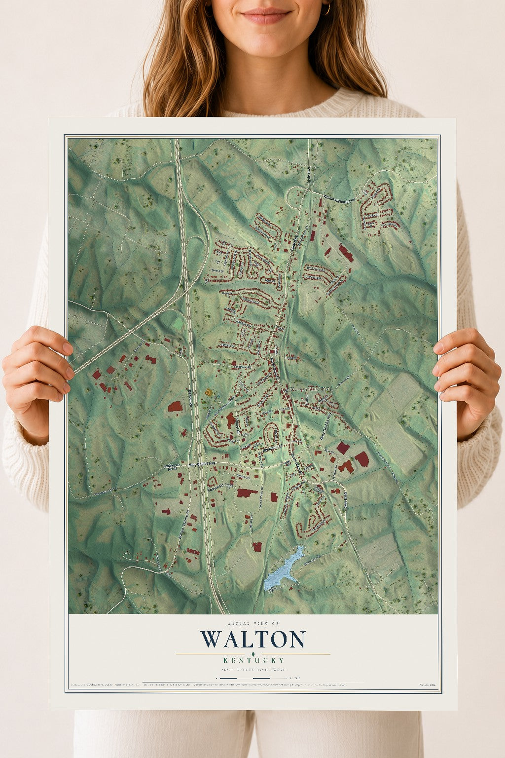 Map of Walton, Kentucky, 18 x 24 inch unframed archival matte print