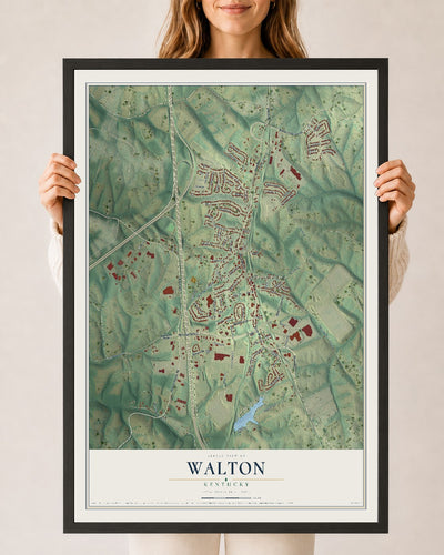 Map of Walton, Kentucky, 24 x 36 inch print in a black wood frame