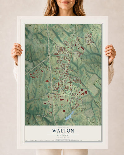 Map of Walton, Kentucky, 24 x 36 inch print in a white wood frame