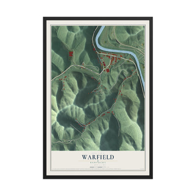 Map of Warfield, Kentucky, 12 x 18 inch print in a black wood frame