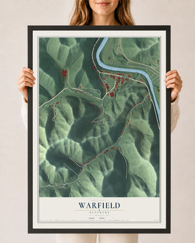 Map of Warfield, Kentucky, 24 x 36 inch print in a black wood frame