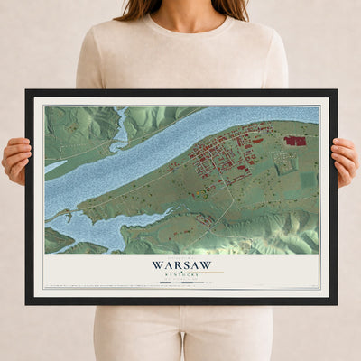 Map of Warsaw, Kentucky, 12 x 18 inch print in a black wood frame